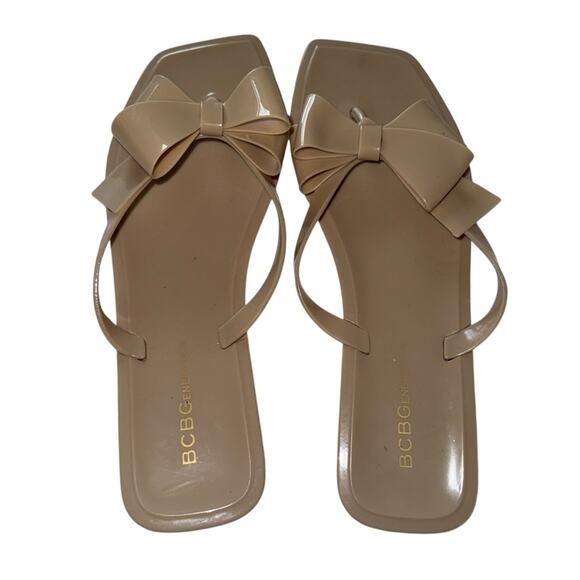 BCBGeneration Beige LIMA Jelly Bow Sandals Flat Flip flop Size 9 - Picture 5 of 11